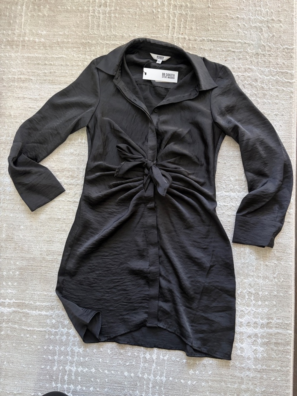 BB Dakota by Steve Madden Black Knot-Front Long Sleeve Shirt Dress